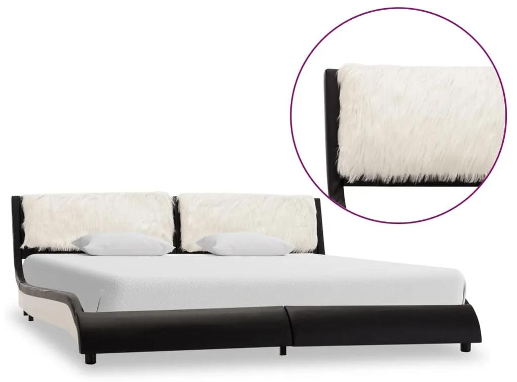 Cadru de pat, negru si alb, 150x200 cm, piele ecologica Alb si negru, 150 x 200 cm