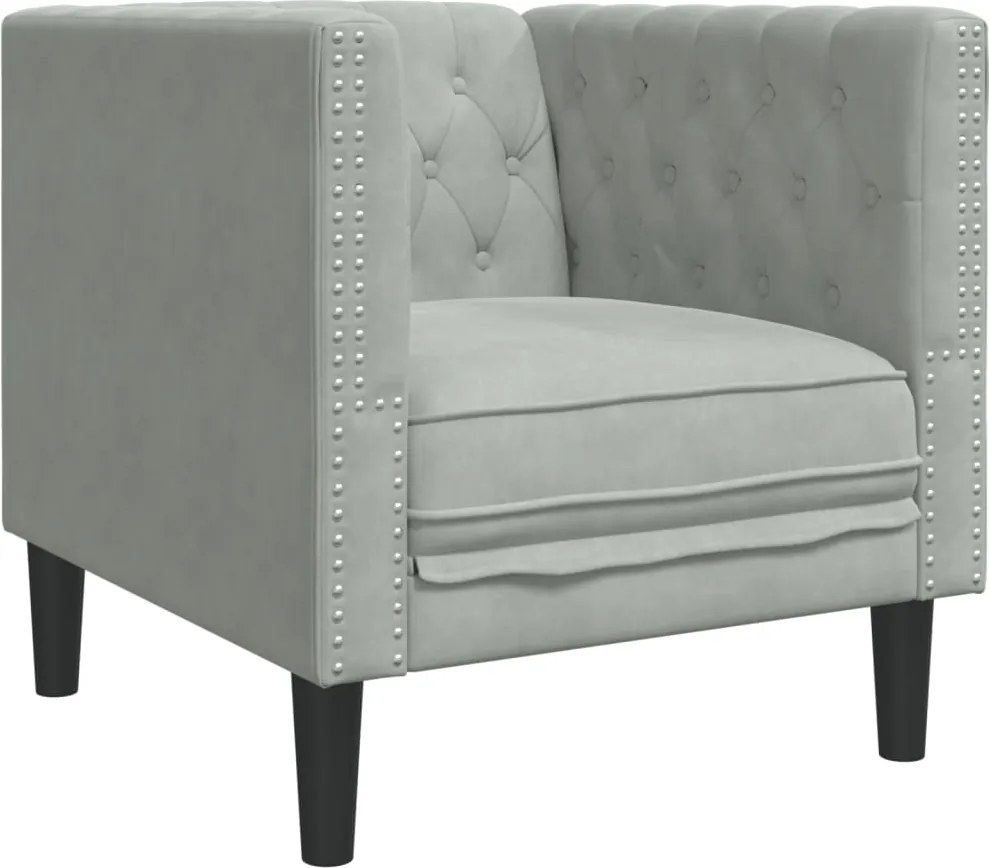 vidaXL Fotoliu Chesterfield, gri deschis, catifea