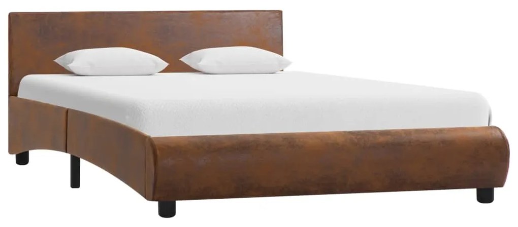 285506 vidaXL Cadru de pat cu LED, maro, 120 x 200 cm, textil