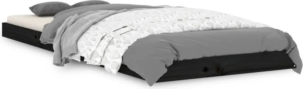 vidaXL Cadru de pat, negru, 75x190 cm, mic, single, lemn masiv de pin