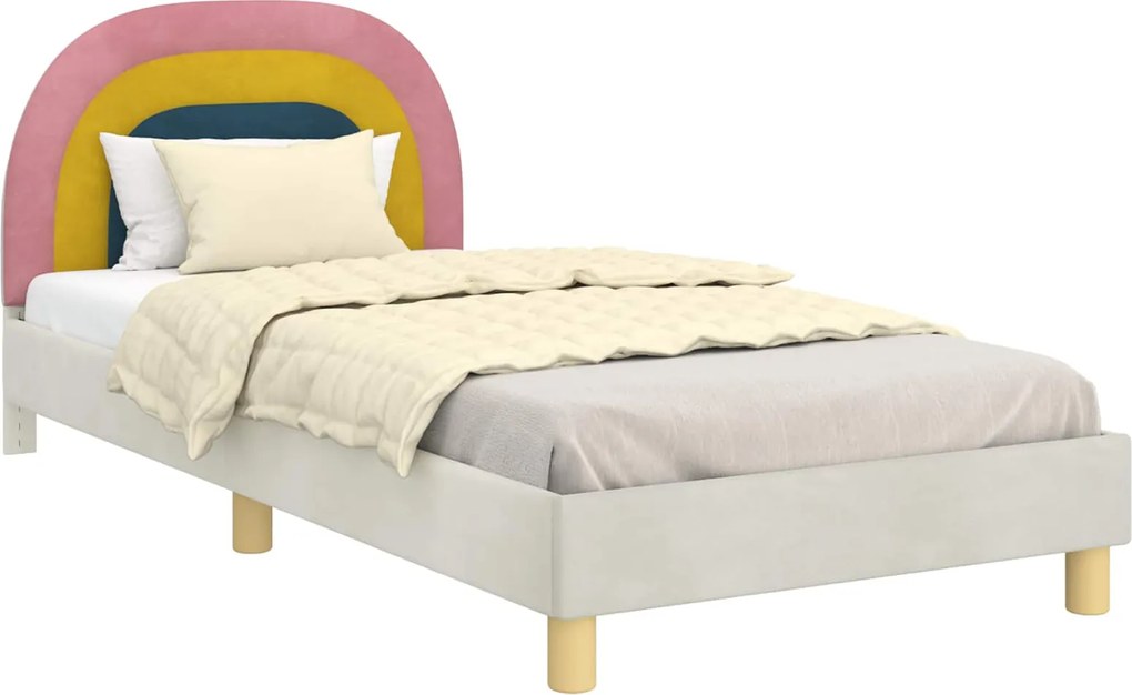 vidaXL Cadru de pat pentru copii cu spătar Crem 80 x 200 cm Catifea
