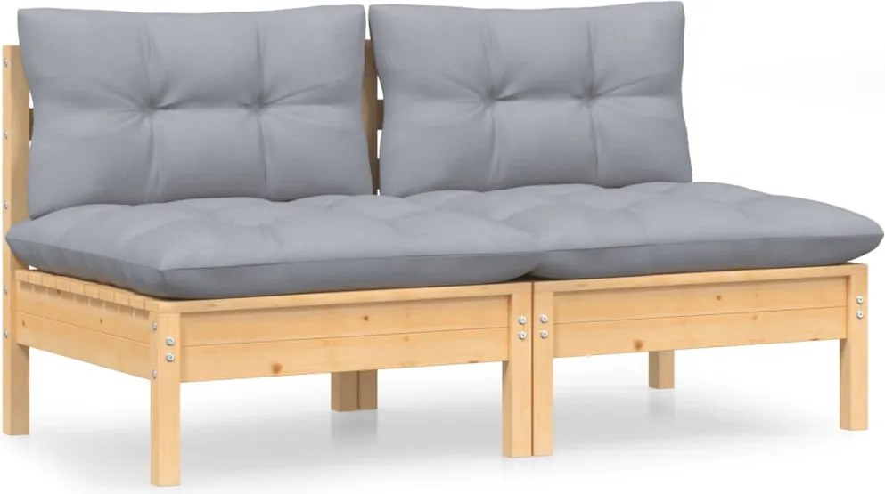 vidaXL Canapea de grădină cu 2 locuri, cu perne gri, lemn masiv pin