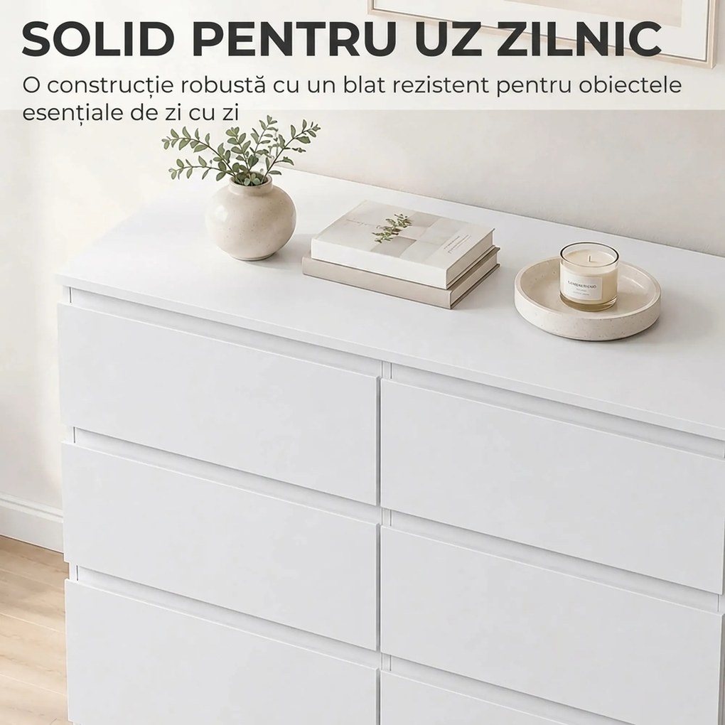 HOMCOM Comodă modernă cu 8 sertare, 120 x 39 x 100 cm, albă | Aosom Romania