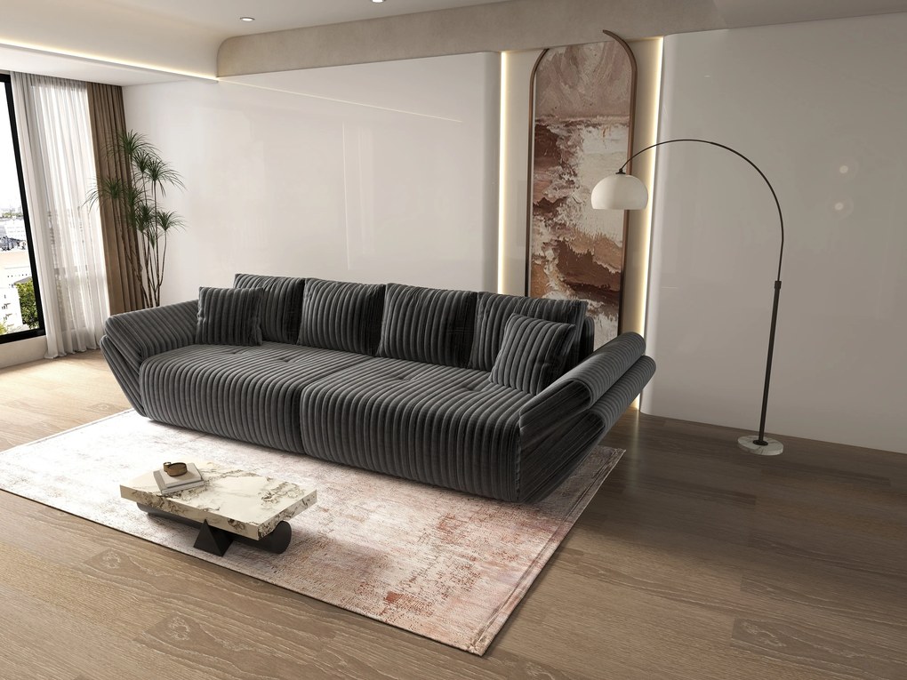 Canapea extensibilă dumonde cu ladă de depozitare si sezut confortabil din spuma high-density, Berlin Ambience Grey 300x100 cm