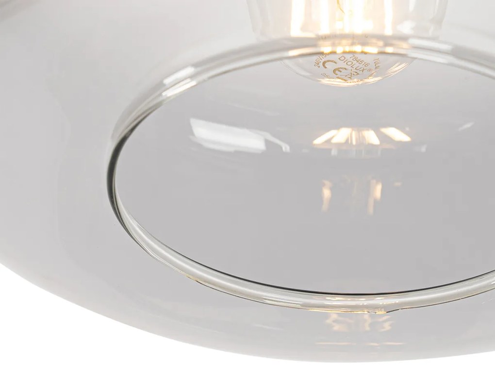 Lampă suspendată Art Deco neagră cu sticlă fumurie - Bizle