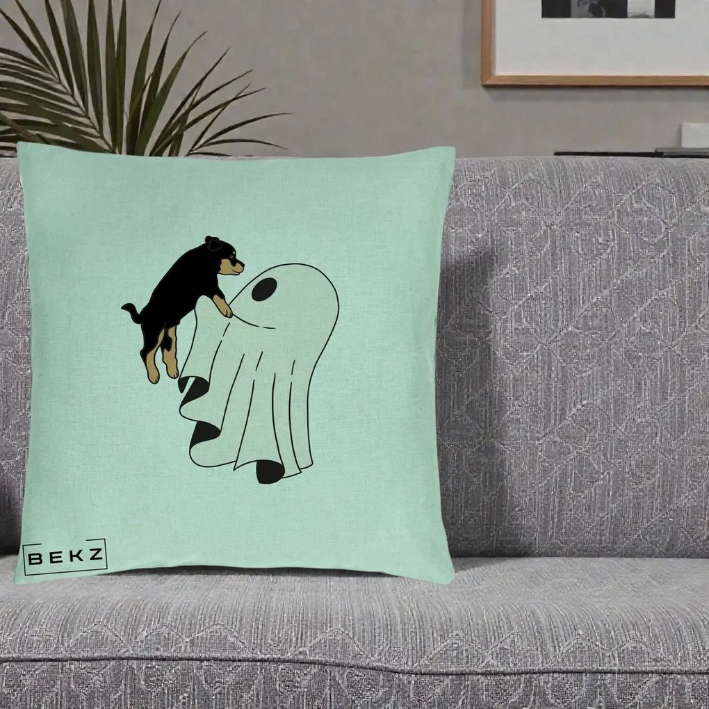 Perna Decorativa Caine Rottweiler Fantoma Halloween, 40x40 cm, Verde Menta, Husa Detasabila, Perna Inclusa, BEKZ®