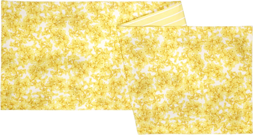 Fata de masa galbena alba Flowers 160x45 cm