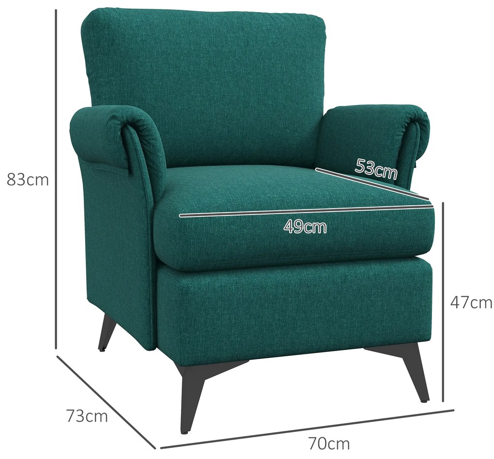 HOMCOM Fotoliu Modern Fotoliu Confortabil pentru Semineu Scaun de Efect din Panza pentru Camera de Zi Dormitor Biroul de Acasa Verde fotoliu pentru oaspeți sufragerie camera de zi dormitor dormitor interior casă | Aosom Romania