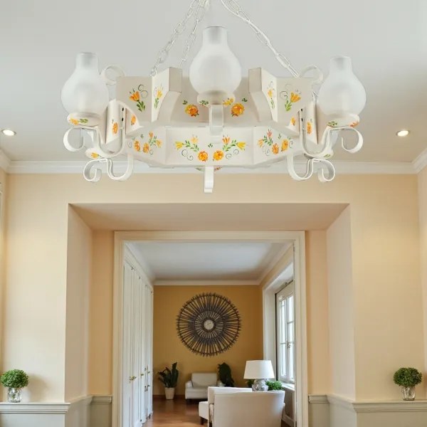 Brilagi - Candelabru suspendat cu lanț QUEEN 6xE14/40W/230V fag/crem