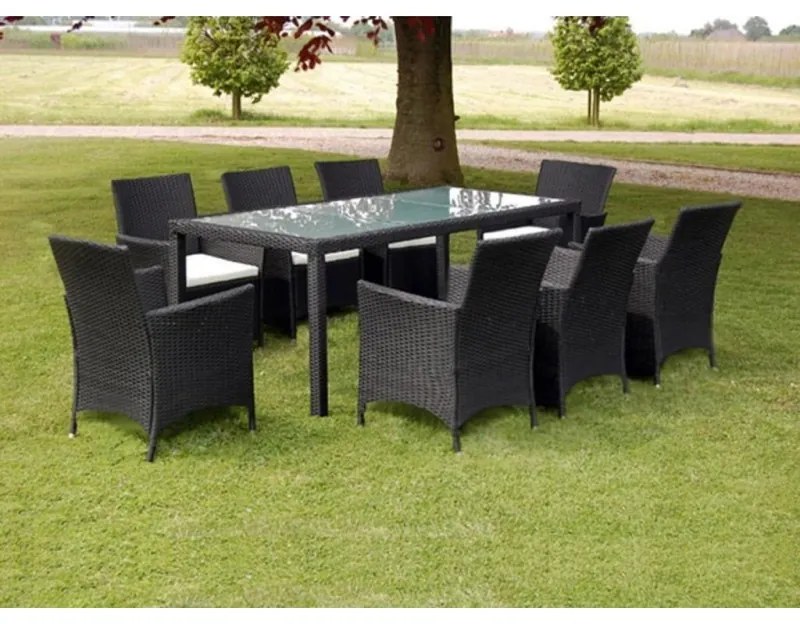 Set mobilier de exterior, 17 piese, poliratan, negru