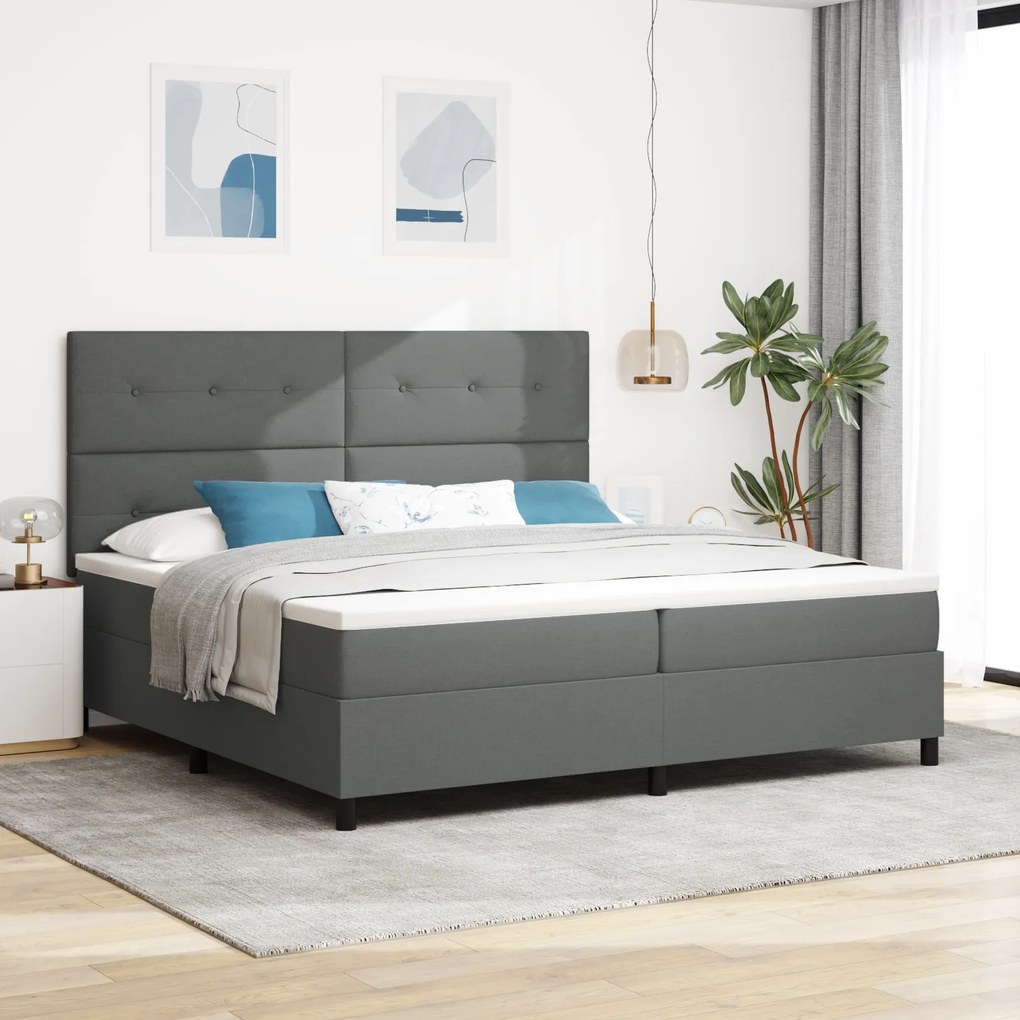vidaXL Pat cu saltea cu arcuri și LED - Gri închis 200 x 200 cm - țesătură