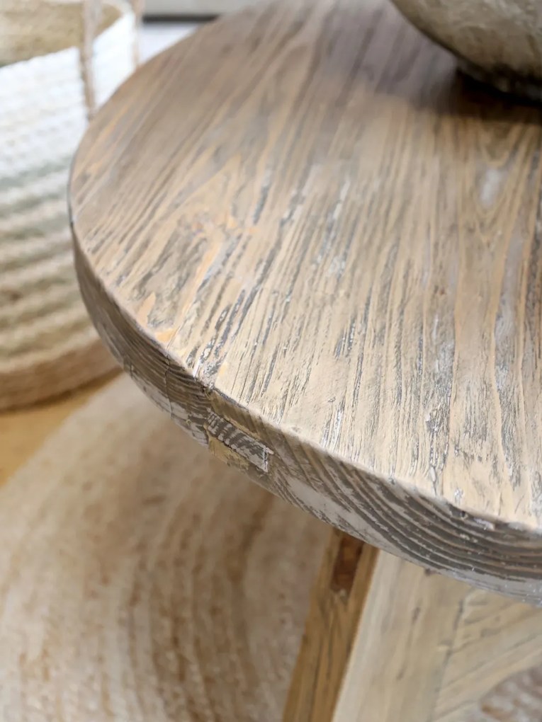 Masuta de cafea, rotunda, din lemn reciclat, aspect rustic, Marseille