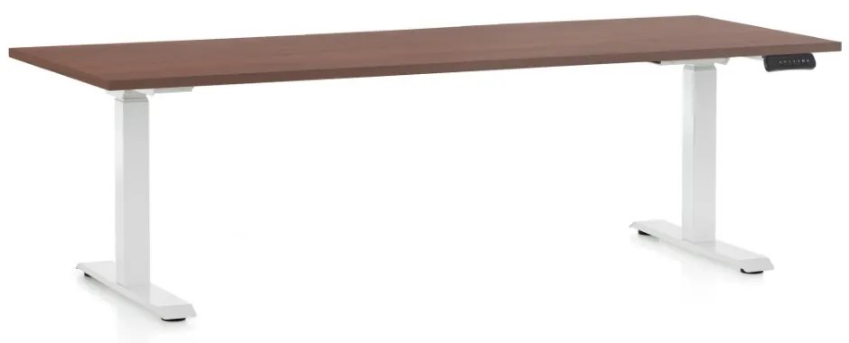 Masa inaltime reglabila OfficeTech D, 200 x 80 cm, bază albă, nuca