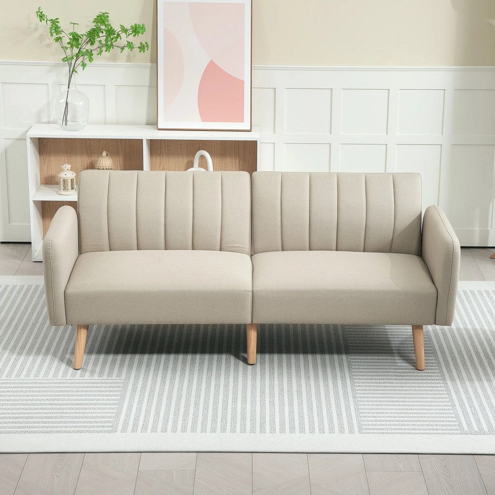 HOMCOM Canapea Extensibilă 2 Locuri Design Scandinavian Dossier Inclinabil 3 Poziții Picioare Lemn Aspect In Bej | Aosom Romania