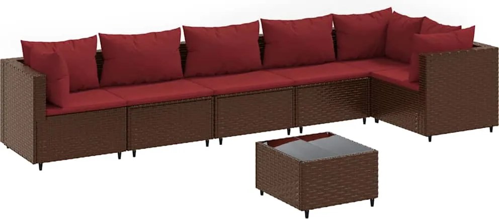 vidaXL Set mobilier de grădină cu perne, 7 piese, maro, poliratan