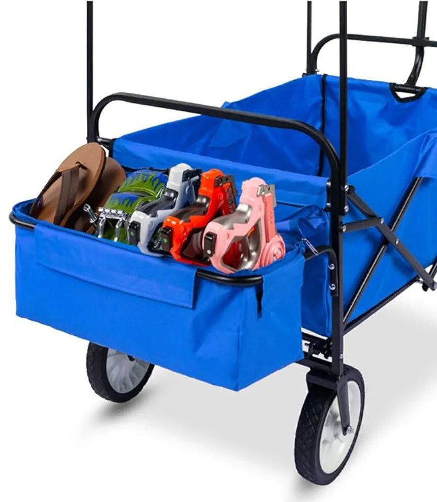 Carucior pliabil cu acoperis, tras-impins, albastru inchis