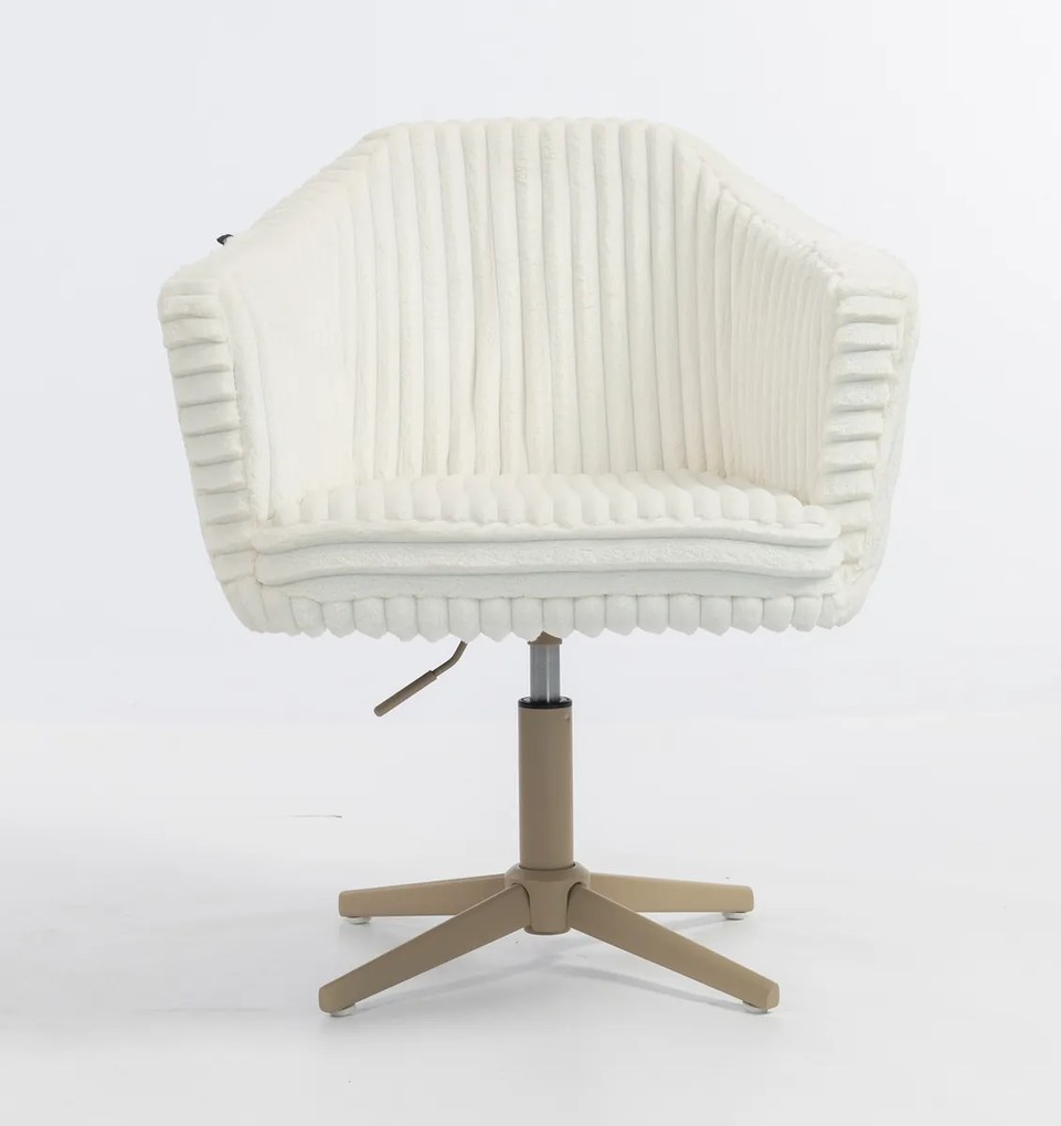 HR832CROSS Scaun Alb Teddy Cord cu Bază Crem