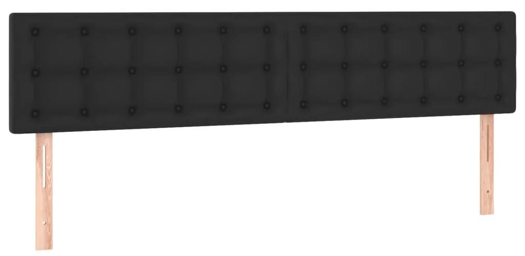 Pat box spring cu saltea, negru, 200x200 cm, piele ecologica Negru, 200 x 200 cm, Nasturi de tapiterie