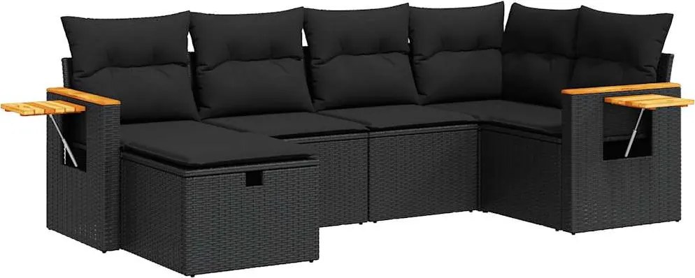 vidaXL Set mobilier de grădină cu perne, 6 piese, negru, poliratan