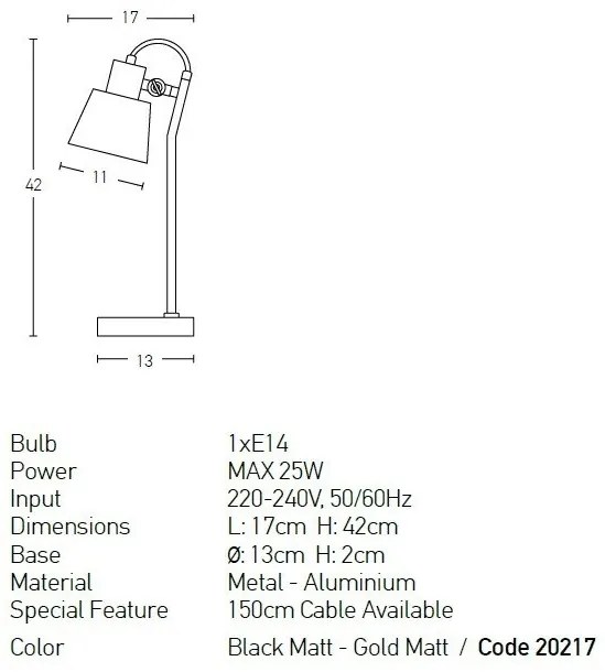 Veioza, lampa de masa design modern Ging negru, auriu