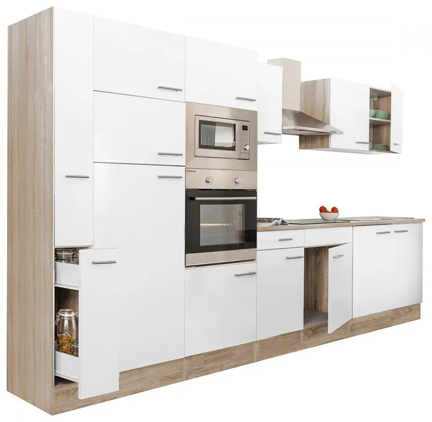 Mobilă de bucătărie Yorki 360, corp din stejar Sonoma, cu față alb satinat