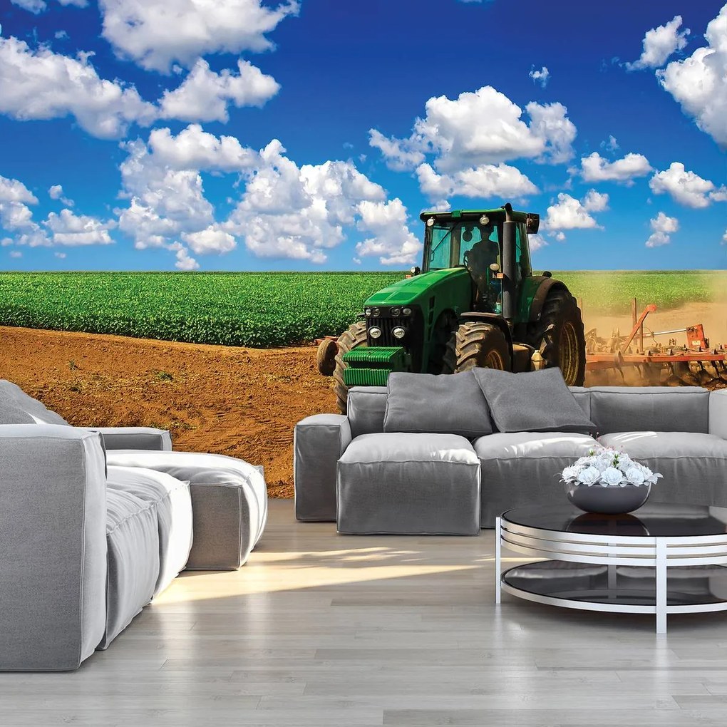 Fototapet - Tractor verde pe teren (152,5x104 cm)