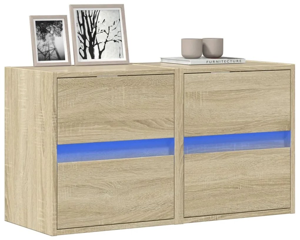 vidaXL Comodă TV de perete cu LED, 2 buc. stejar sonoma, 41x31x45 cm