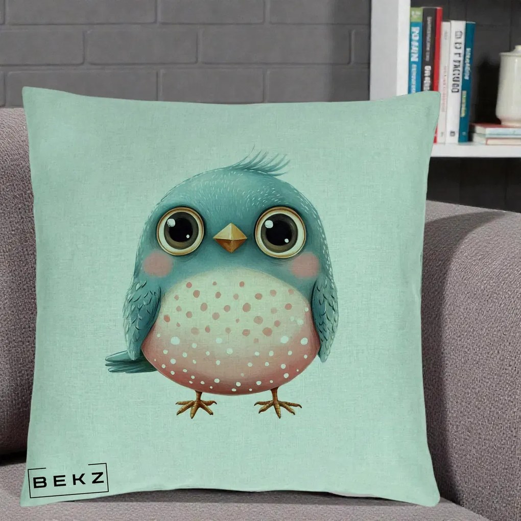 Perna Decorativa Pasare Teal-Roz cu Pete, 40x40 cm, Verde Menta, Husa Detasabila, Perna Inclusa, BEKZ®