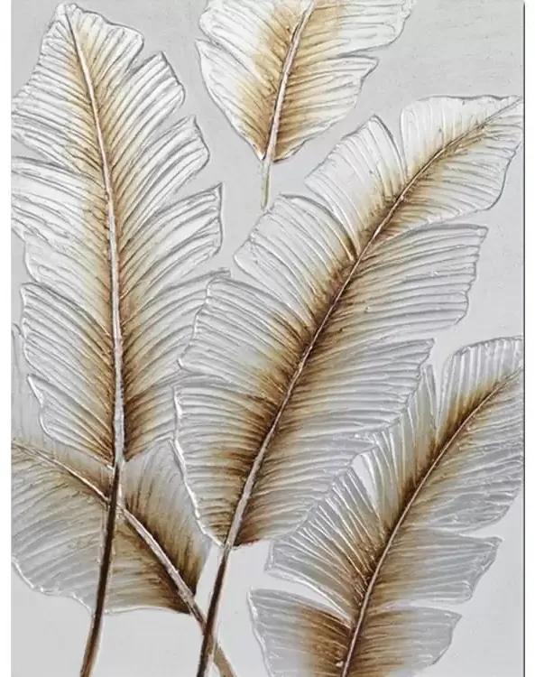 Tablou pictat manual Feathers Gold 80 x 60 cm