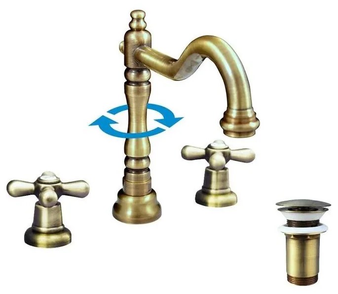 Baterie pentru lavoar RAV Slezák MK132.0SM + set de scurgere MORAVA RETRO, alamă antichizată