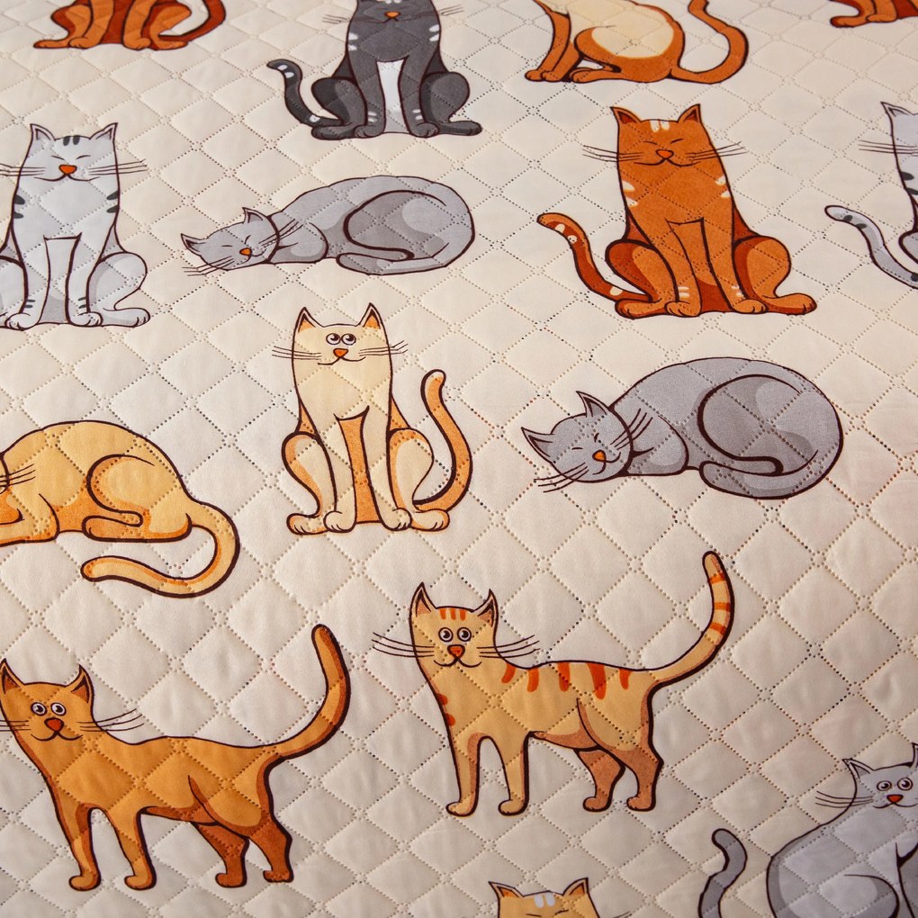 Cuvertura de pat COLORED CATS crem Dimensiune: 170 x 210 cm