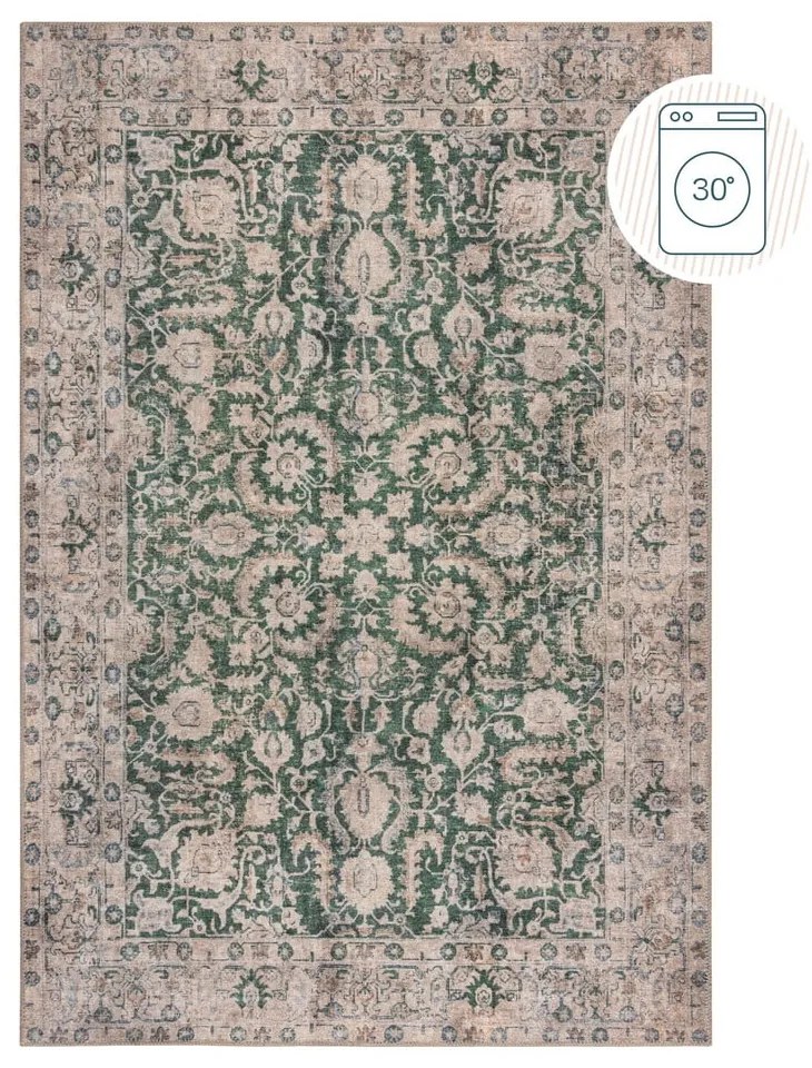 Covor verde lavabil 152x230 cm Beau Floral – Flair Rugs