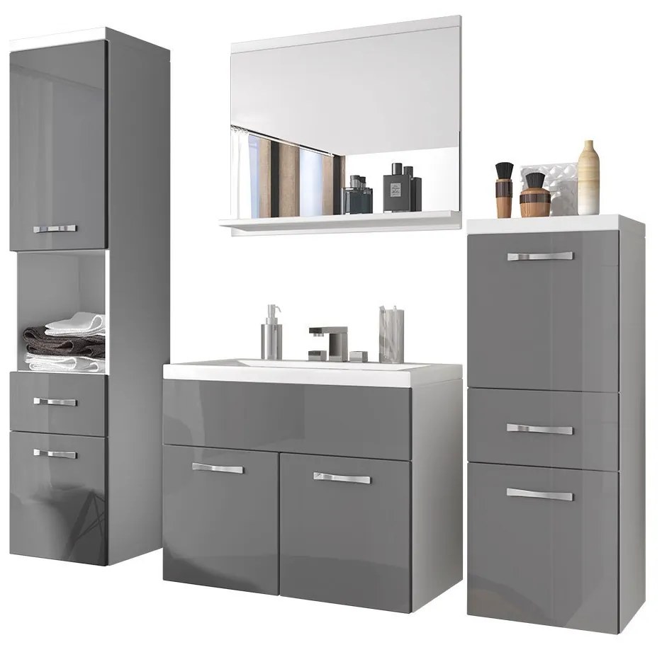 Zondo Mobilier baie Lunara (bodega + Alb lucios ) (fără sifon, baterie Platino). 1053660