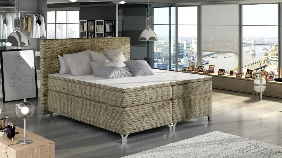 Pat tapitat boxspring, cu spatiu pentru depozitare, 160X200 cm, Amadeo 1, Eltap (Culoare: Alb)