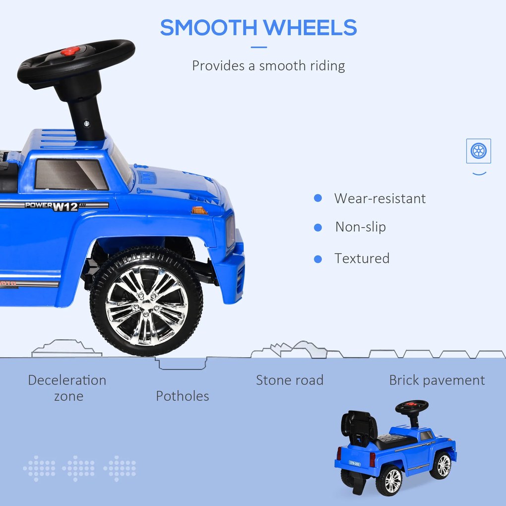 HOMCOM Mașinuță Jucărie pentru Copii, Mașinuță Copii cu Faruri și Melodii, Vârstă 18-36 Luni, 68x30,5x41,5 cm, Albastru | Aosom Romania