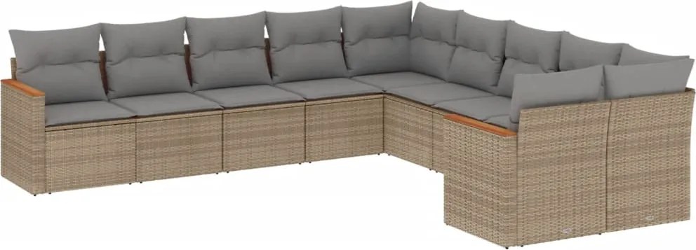 vidaXL Set canapele de grădină, 10 piese, cu perne, bej, poliratan