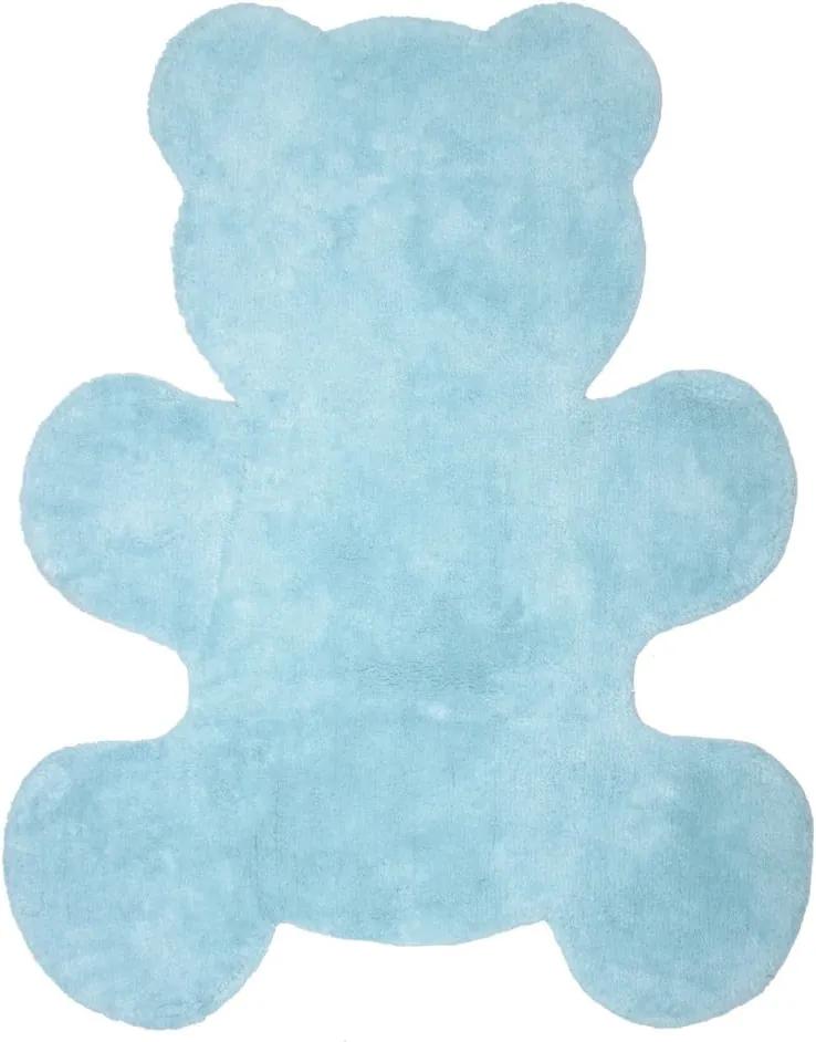 Covor lucrat manual pentru copii Nattiot Little Teddy, 80 x 100 cm, albastru