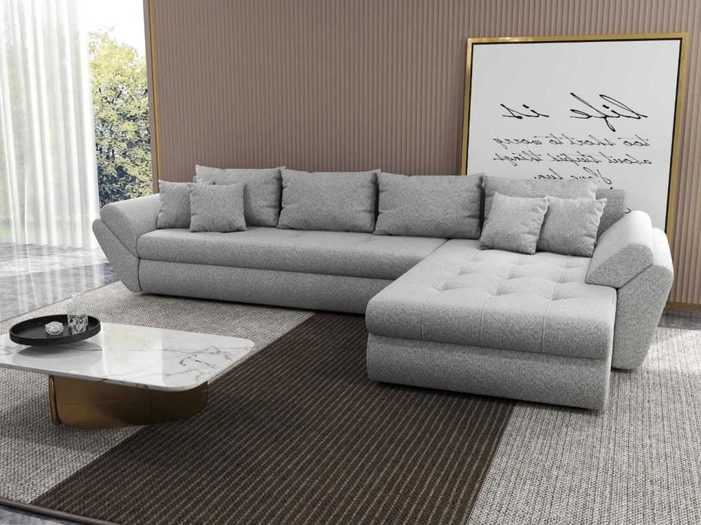 Colțar extensibil dumonde cu ladă de depozitare si sezut confortabil din spuma high-density, Loana XL Euphoria Dove II 335x185 cm