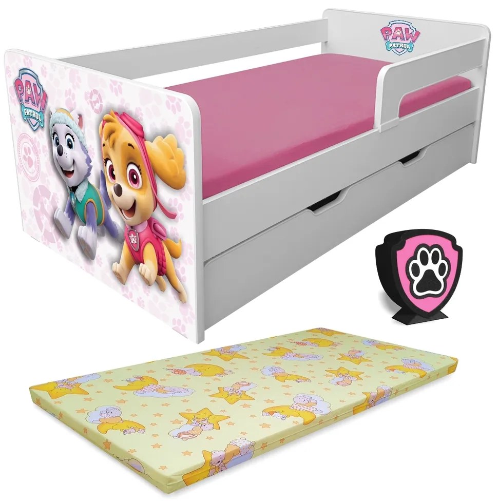 Patut Fete 2-8 Ani Paw Patrol Pink P1L Cu Sertar + Saltea Light + Lampa Pc-p-lmk-bas-paw-pink-p1l-srt-70