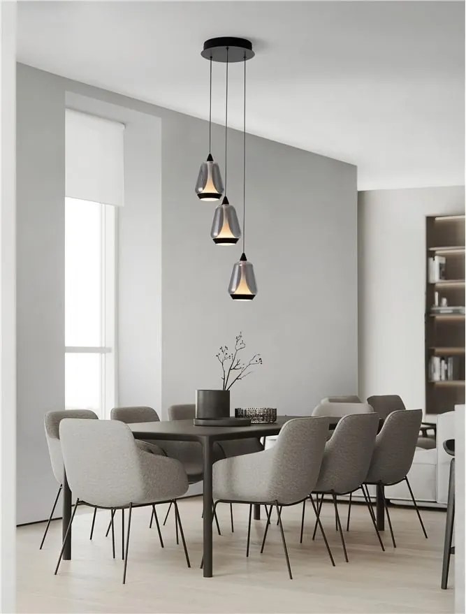 Lustra moderna cu 3 pendule LED, Metal, Sticla, Fumuriu, ALISH