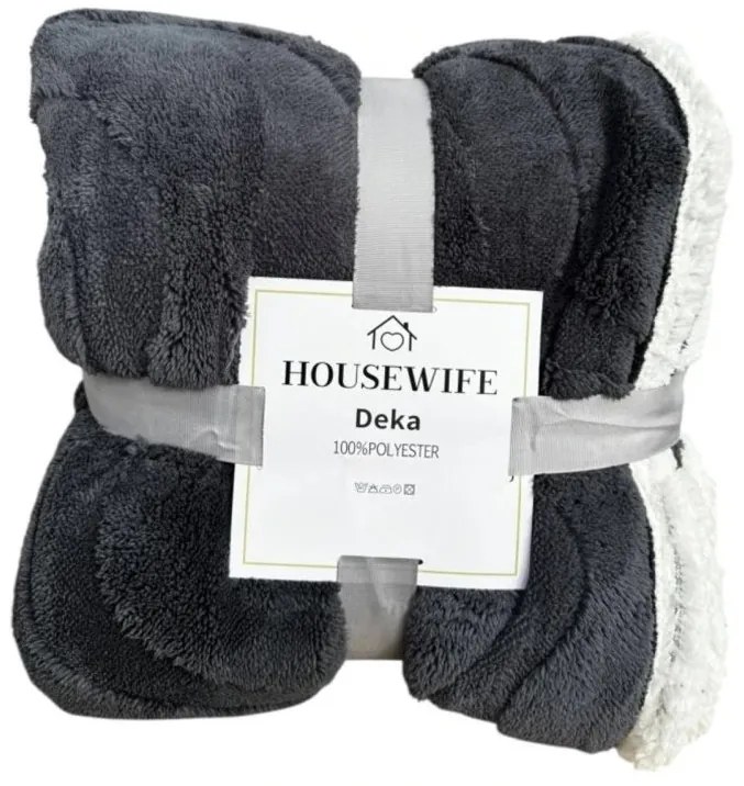 Patura de lux din microplus NESTIVE gri inchis, imitatie de miel Dimensiuni: 200 x 230 cm