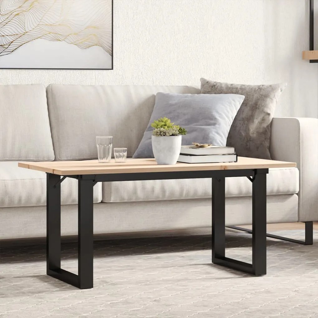 vidaXL Masă de cafea, cadru O, 100x50x45 cm, lemn masiv pin și Oţel
