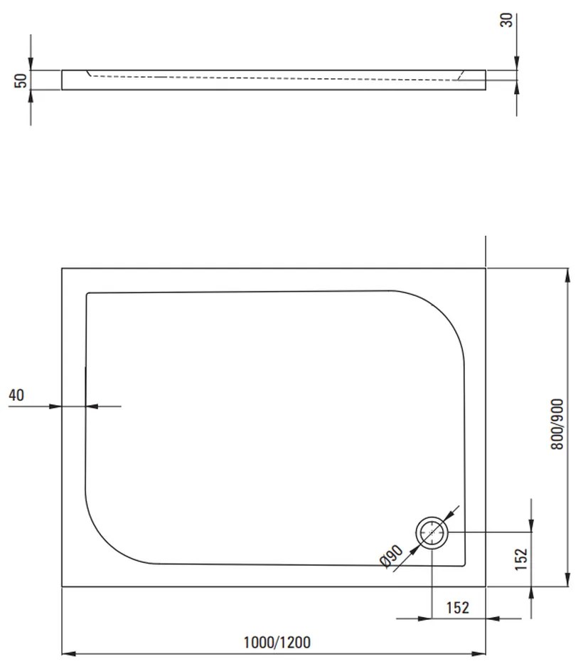 Cadita dus dreptunghiulara 100x90 cm Deante Cubic alb 1000x900 mm