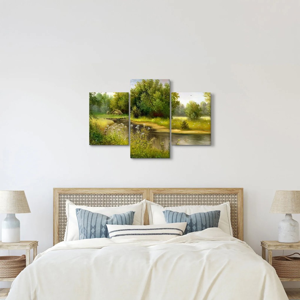 Tablou - Râu lângă pădure, pictură în ulei (90x60 cm)