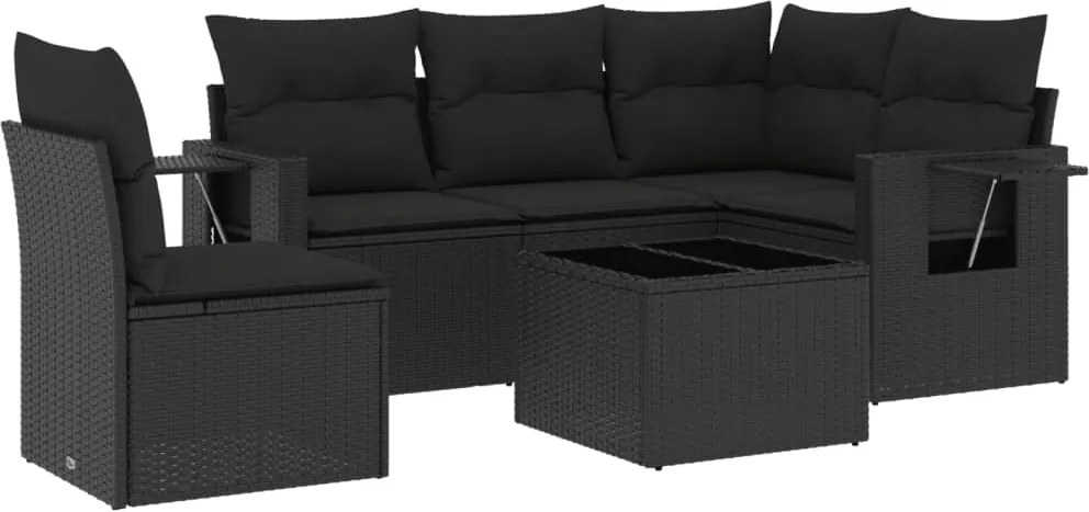 vidaXL Set mobilier de grădină cu perne, 6 piese, negru, poliratan