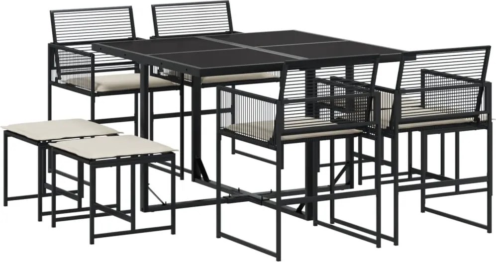 vidaXL Set mobilier de grădină cu perne, 9 piese, negru, poliratan