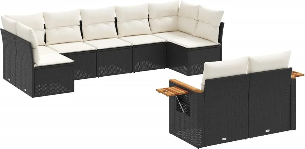 vidaXL Set mobilier de grădină cu perne, 9 piese, negru, poliratan