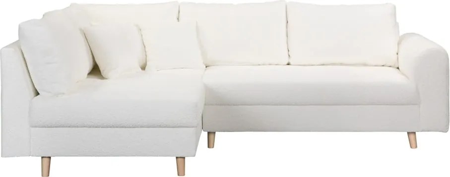 Colțar alb cu tapițerie din stofă bouclé (cu colț pe partea stângă ) Ariella – Ropez