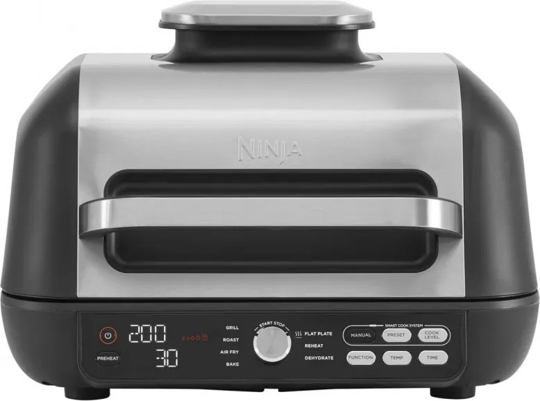 Gratar electric Ninja Foodi MAX PRO AG651EU, 2460W, 3.8L, Functie gratar si Air fryer, Cyclonic Air, Smart Cook, Negru/inox