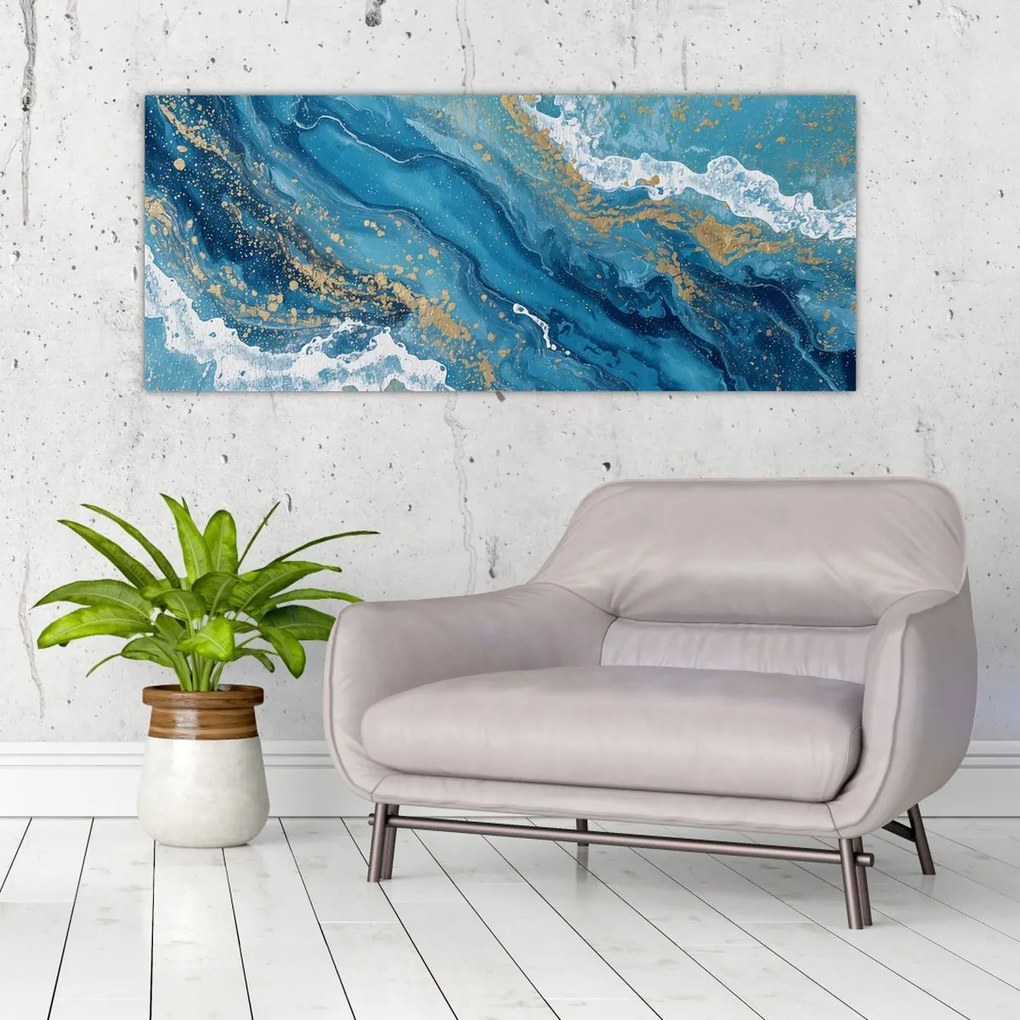 Tablou - Marmură bleu cu aur II. (120x50 cm)